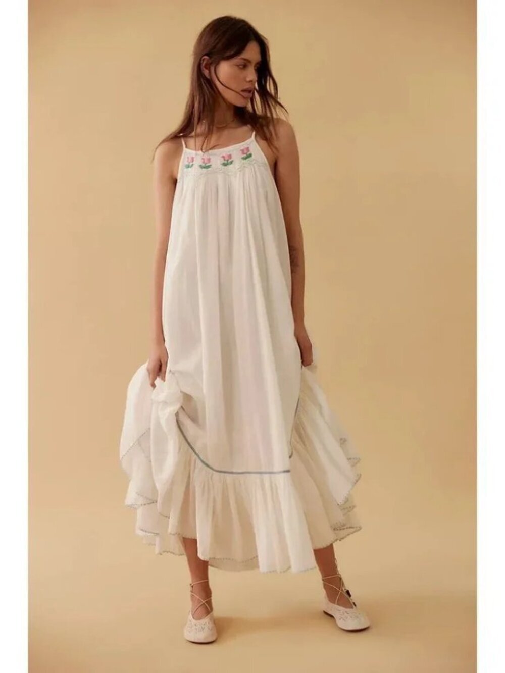 FREE PEOPLE Tip Toeing Tulip Midi Dress in Whisper White Size Small - Picture 10 of 13
